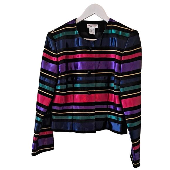 Talbots Black Multicolored Stripes Crew Neck Long Sleeve Polyester Jacket - 8 - Picture 1 of 6